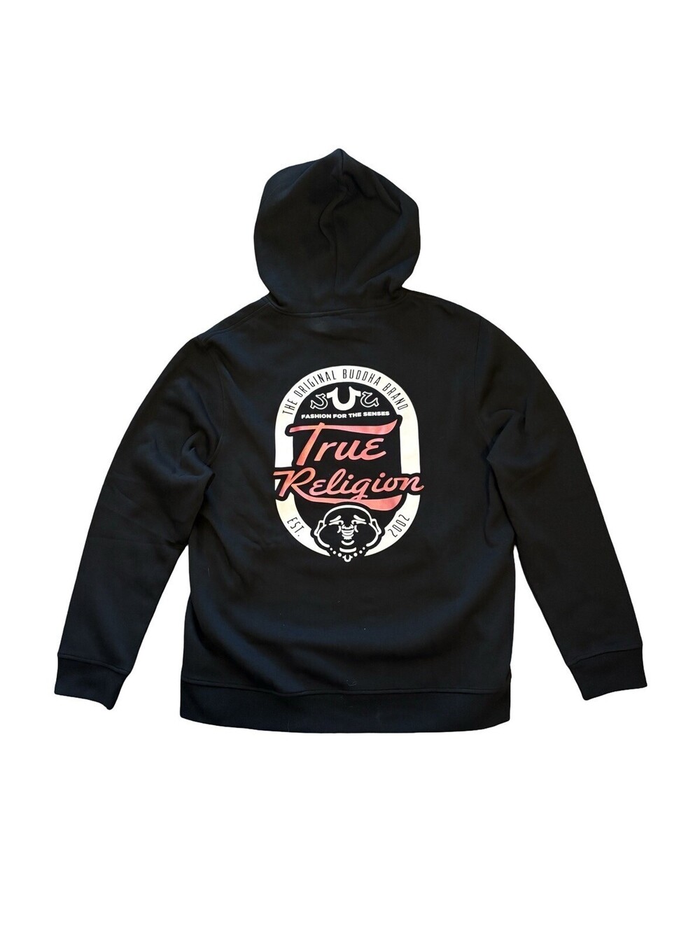 True Religion TR Script Oval Full Zip Hoodie Jet Black Red Men’s Size 2XL NWT